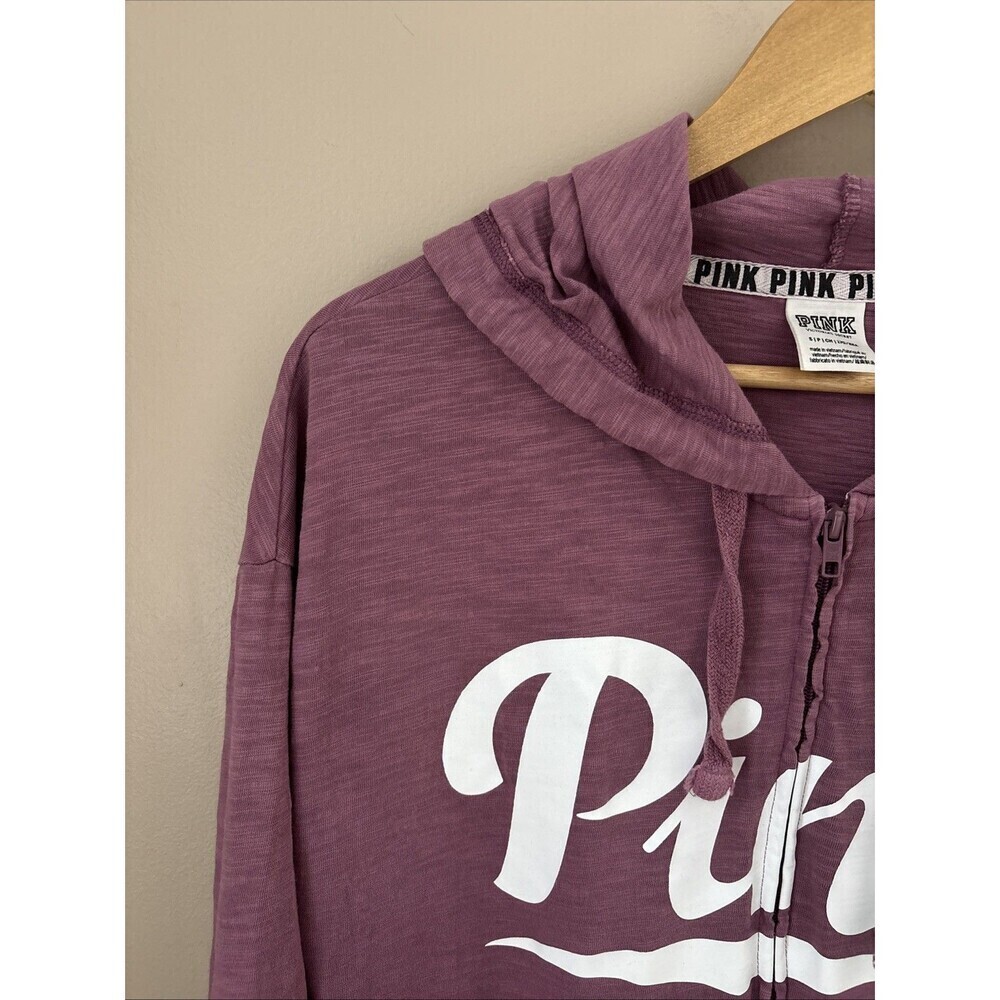 Victoria’s Secret Pink Women’s Small Purple Lightweight Zip Up Hoodie Logo - Picture 2 of 8